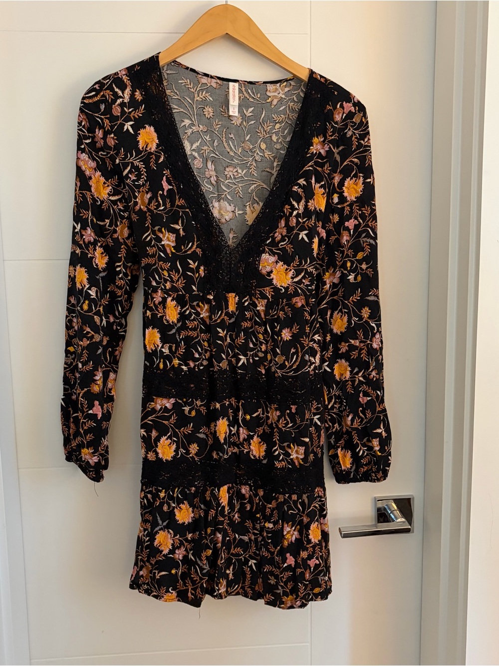 Xhilaration Black Floral V-Neck Tiered Mini Dress